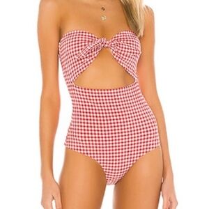Onia Red Gingham Cutout Swimsuit